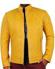 Chaqueta de cuero amarilla para hombre Chaqueta de motociclista de piel de cordero suave Chaqueta de motocicleta acolchada segunda mano  Embacar hacia Argentina