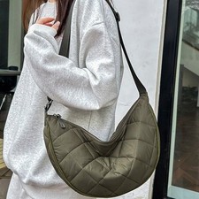 Bolsa de ombro acolchoada meia lua acolchoada de náilon bolsa tiracolo xadrez compras comprar usado  Enviando para Brazil