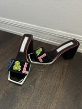 Sandália deslizante designer couro preto rosa VINCI sapato 39 EUA 8.5/9 designer luxo comprar usado  Enviando para Brazil