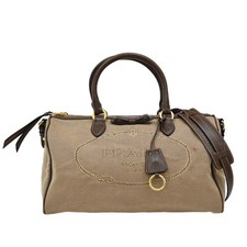Bolsa de mão PRADA MILANO logotipo jacquard 2 vias ombro lona couro marrom 31KA941 comprar usado  Enviando para Brazil