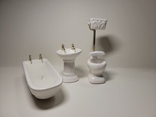 Juego de baño muebles de porcelana vintage para casa de muñecas bañera, inodoro y lavabo segunda mano  Embacar hacia Mexico