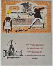 Banksy Dismaland 100 US Dollar Note on canvas With monkey And Flower Thrower comprar usado  Enviando para Brazil