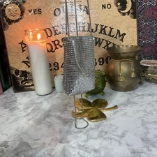 Mini bolsa vintage bruxas boa sorte feitiço dinheiro prata metal corrente correio malha comprar usado  Enviando para Brazil
