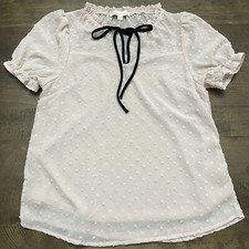 Blusa feminina rosa ponto suíço embutida cami profissional manga curta babado média comprar usado  Enviando para Brazil