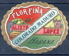 OLD CIGAR LABEL, TAPACLAVO, "FLOR FINA, COLORADO MADURO" CALIXTO LOPEZ comprar usado  Enviando para Brazil