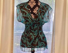 Blusa de cintura elástica poli turquesa e preta BISOU BISOU fofa nova sem etiquetas comprar usado  Enviando para Brazil