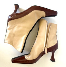 Botas de tornozelo femininas MAU Atelier couro italiano tamanho 39/M bege e marrom salto retrô, usado comprar usado  Enviando para Brazil