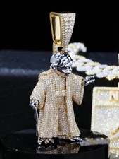 Pingente de caveira de moissanita real corte redondo 2,30 ct folheado a ouro 14K dois tons prata, usado comprar usado  Enviando para Brazil