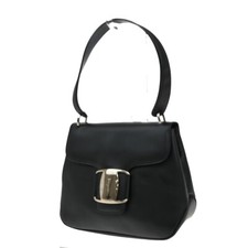 Bolsa de mão SALVATORE FERRAGAMO logotipo Vara ombro PVC couro preto 07EF226 comprar usado  Enviando para Brazil