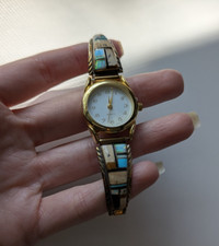 Relógio feminino vintage Navajo prata esterlina opala 12K GF comprar usado  Enviando para Brazil