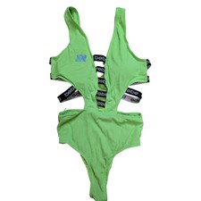 Bebe Neon Zielony Prążkowany wycięcie Jednoczęściowy strój kąpielowy Monokini Lato Slinky na sprzedaż  Wysyłka do Poland