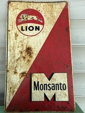Placa de metal 1950S LION OIL BOMBA DE GASOLINA -- LEÃO/GASOLINA MONSANTO 2 PÉS, usado comprar usado  Enviando para Brazil