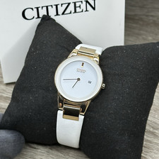 Relógio feminino Citizen Eco-Drive Axiom caixa dourada data couro branco GA1053-01A comprar usado  Enviando para Brazil