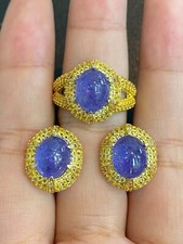 BRINCO ANEL DE PRATA ESTERLINA 925 CORTE DIAMANTE SAFIRA 8X10 NATURAL TANZANITA comprar usado  Enviando para Brazil