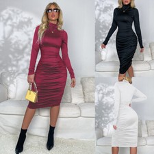 Vestido Bodycon feminino gola alta manga longa festa noite plissado comprar usado  Enviando para Brazil