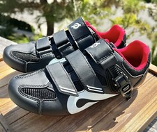 Sapatos femininos Peloton ciclismo bicicleta com chuteiras preto vermelho tamanho 40 9M 7W, usado comprar usado  Enviando para Brazil