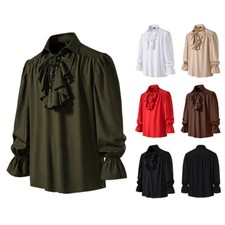 Camisa masculina medieval renascentista masculina poeta vampiro com cadarço camisa pirata com babados comprar usado  Enviando para Brazil