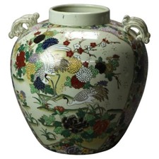 Urna chinesa antiga esmaltada à mão com cena de jardim e garças C1920 comprar usado  Enviando para Brazil