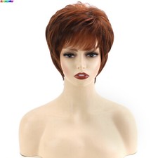 Peruca feminina curta marrom corte pixie peruca de cabelo fibra química peruca macia encaracolada, usado comprar usado  Enviando para Brazil