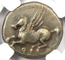 Grecki Korynt AR Stater Pegaz Srebrna moneta 300 p.n.e. - Certyfikowany wybór NGC Fine na sprzedaż  Wysyłka do Poland