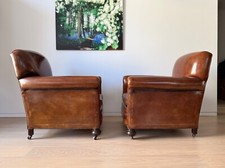 Um par (2) de poltronas de couro reestofadas do início do século XX comprar usado  Enviando para Brazil