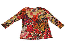 Camisa Chico's Feminina Tamanho 2 (L) Vermelha Rosa Floral Sem Botão de Ferro Manga Longa comprar usado  Enviando para Brazil