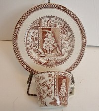 Copo e prato infantis Charles Allerton Little Mae & Pets marrom transferware década de 1880 comprar usado  Enviando para Brazil