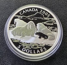 Moeda de prata pura 2005 Canadá $5 - Vida selvagem canadense: morsa e bezerro do Atlântico comprar usado  Enviando para Brazil