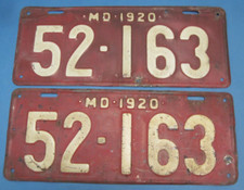 1920 maryland license for sale  Montpelier