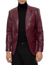 Blazer de couro masculino casaco de pele de cordeiro jaqueta genuína botão macio dois homens Borgonha 3 comprar usado  Enviando para Brazil