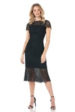 Vestido KAY UNGER preto bordado renda semi transparente crochê tatum flounce 6 EUA 🖤 comprar usado  Enviando para Brazil