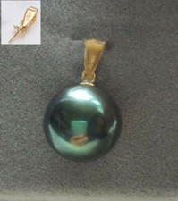 NOVO PINGENTE DE PÉROLA TAITIANA REDONDO VERDE PRETO AAA+ natural 10-9mm OURO AMARELO 18K, usado comprar usado  Enviando para Brazil