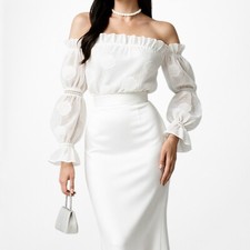 Blusa Alexis branca fora do ombro renda organza manga longa inchada tamanho XS, usado comprar usado  Enviando para Brazil
