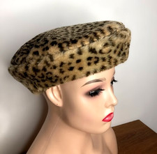 Boné feminino boina francesa tamanho único pele sintética estampa de leopardo forrado vintage, usado comprar usado  Enviando para Brazil