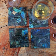 Posavasos cuadrados de labradorita natural barra de piedras preciosas conjunto de regalo 2 piezas 6 pulgadas segunda mano  Embacar hacia Mexico