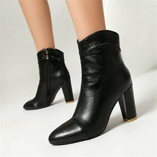 Botas femininas de salto alto bloco botas de tornozelo ocidentais biqueira pontiaguda com zíper lateral comprar usado  Enviando para Brazil