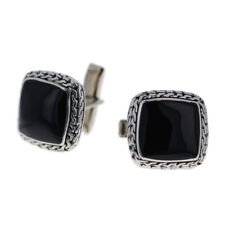 Prata esterlina 925, abotoaduras masculinas de ônix preto, abotoaduras de 20 mm, ônix preto, prata, usado comprar usado  Enviando para Brazil