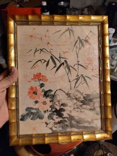 PINTURA BATIK CHINESA VINTAGE 12x9 Tecido Flor Rosa GUERRA FRIA VERMELHA CHINA 1961 comprar usado  Enviando para Brazil