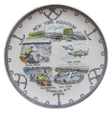 NOVA YORK AQUÁRIO BROOKLYN NY Antigo Lembrança Prato Publicitário Beluga Baleias Piscina Pinguim comprar usado  Enviando para Brazil