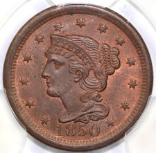 1850 1c N-7 cabelo trançado centavo grande PCGS MS 64 RB *escudo seguro* comprar usado  Enviando para Brazil