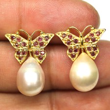 Brincos de prata esterlina 925 branco barroco pérola e rodolita folheados a ouro 18K, usado comprar usado  Enviando para Brazil