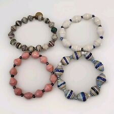 Lote de 4 pulseiras elásticas de papel reciclado com miçangas 8" rosa azul branco verde comprar usado  Enviando para Brazil