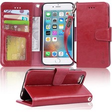 Usado, Capa carteira de couro iPhone 6s alça de pulso, suporte e bolsos para cartão vermelho vinho comprar usado  Enviando para Brazil