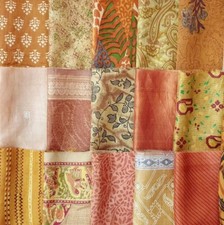 EN Gran Lote 100% Marrón Pura Seda Vintage Tela Sari Acolchado Cortes Artesanía Pascua segunda mano  Embacar hacia Mexico