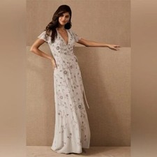 Maxi Vestido BHLDN Plymouth Metálico Cuentas Envolvente Flutter Niebla 14 Anthropologie segunda mano  Embacar hacia Mexico