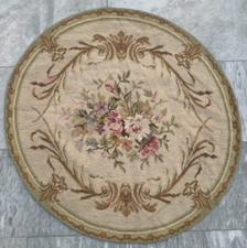 Tapete Aubusson vintage francês redondo feito à mão ponta de agulha tapete de lã floral 3x3 comprar usado  Enviando para Brazil