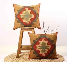 Capa de almofada de juta de lã Kilim feita à mão indiana 2 conjuntos de travesseiro multicolorido 18"X18", usado comprar usado  Enviando para Brazil
