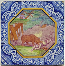 Azulejo vitoriano policromado urso e amigos fronteira holandesa Minton Hollins & Co C1880 comprar usado  Enviando para Brazil