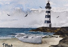 Usado, ORIGINAL AQUARELL -  Boot mit Leuchtturm. comprar usado  Enviando para Brazil