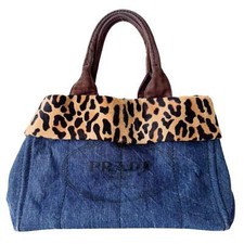 Bolsa de mão PRADA Canapa azul denim com cabelo de pônei leopardo comprar usado  Enviando para Brazil